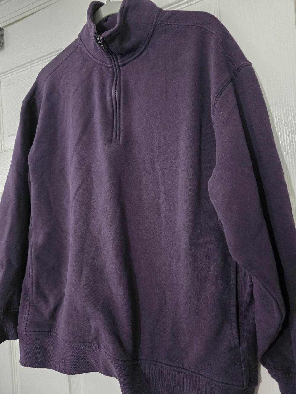 Athleta Forever Fleece 1/4 Zip Sweatshirt Deep Plum purple shade relaxed Fit M